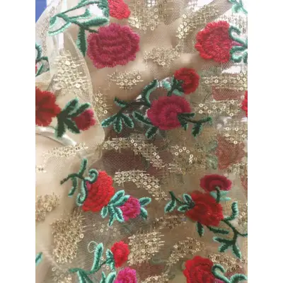 MESH GROUND EMBROIDERY LACE WITH SEQUIN