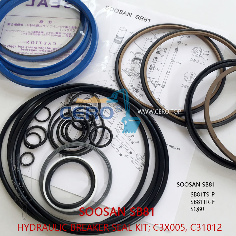 SOOSAN SB81 Breaker Seal Kit C3X005 C31012 SB81TSP SQ80