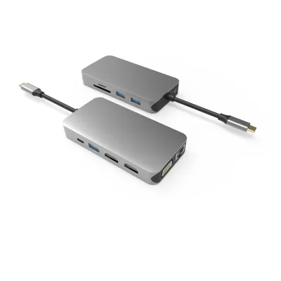Hub USB-C 11 ports UC0208   Triple Display HDMI + HDMI + VGA