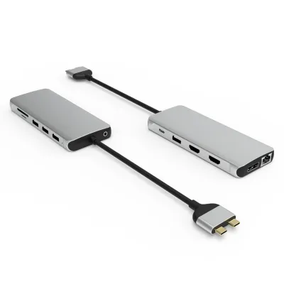 UC3308 12 ports double hub USB-C MST  for MacBook only  and Triple Display HDMI + HDMI + DP