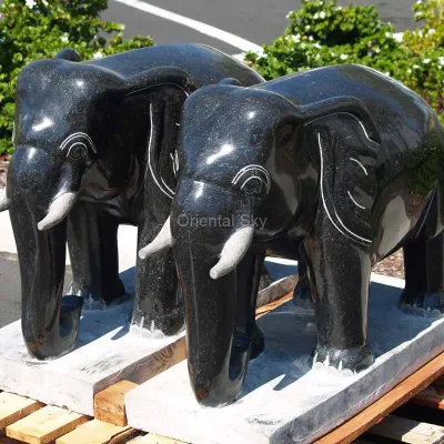 Пара статуй слона из черного гранита из камня для сада