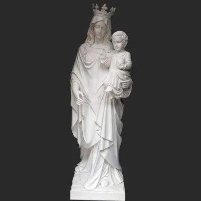 Statua a grandezza naturale in marmo della Vergine Maria Regina del Cielo e di Gesù