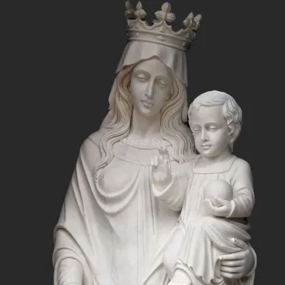 Statue en pierre de marbre de la Vierge Marie Reine du Ciel et Jésus grandeur nature