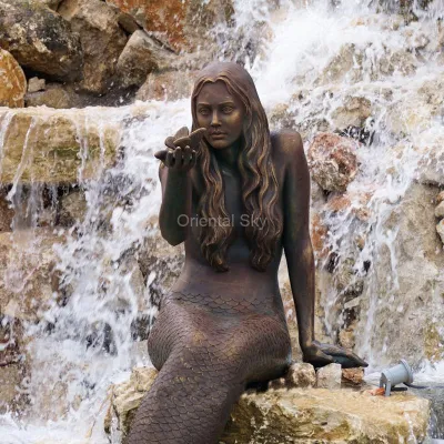 Lebensgroße Schöne Bronze Meerjungfrau Statue Lady Skulptur