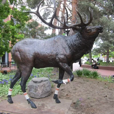 Escultura de ciervo de jardín de estatua de reno de bronce de tamaño natural