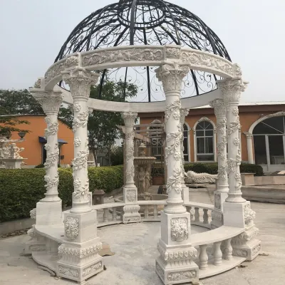 Grand pavillon de jardin en pierre de marbre avec toit en acier