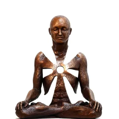 Statua di figura di yoga in bronzo a grandezza naturale di stile astratto