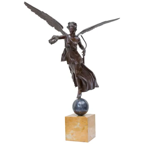 Estátua de anjo de bronze com arte em flecha escultura em figura de senhora de metal