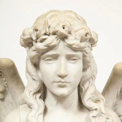 Fuente de pájaro de jardín de estatua de ángel de piedra de mármol