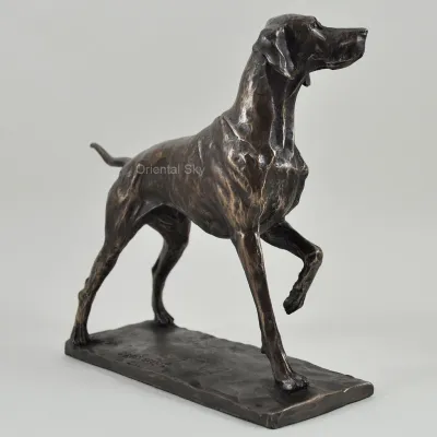 Sculpture animale en métal de statue de chien de pointeur en bronze grandeur nature