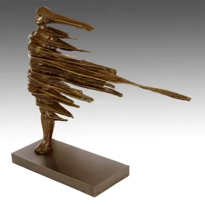 Abstract Bronze Woman In Wind Statue Lady Scultura