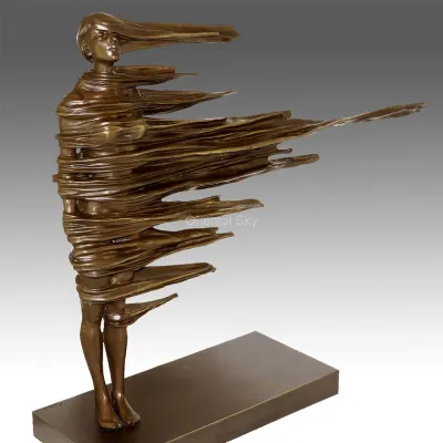 Abstract Bronze Woman In Wind Statue Lady Scultura