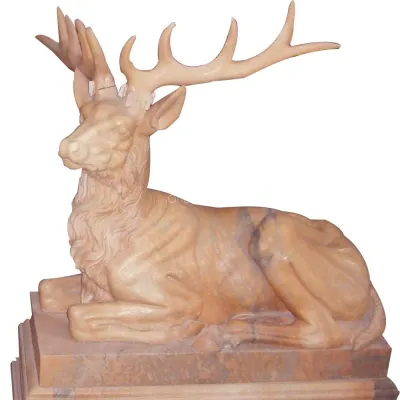 Escultura de ciervo de piedra de jardín de estatua de ciervo de mármol de tamaño natural