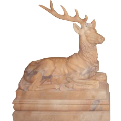 Scultura di cervo in pietra da giardino con statua di cervo in marmo a grandezza naturale
