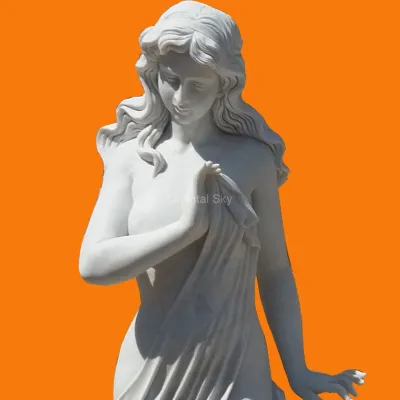 Statua della dea della luna di pietra di marmo bianco coppia scultura della donna del giardino