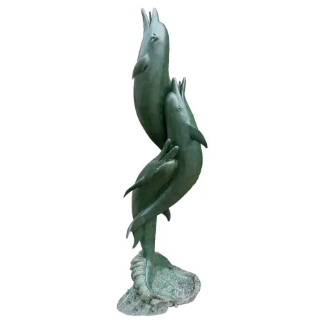 Fuente de escultura de jardín de estatua de bronce de danza de delfines de tamaño natural tres