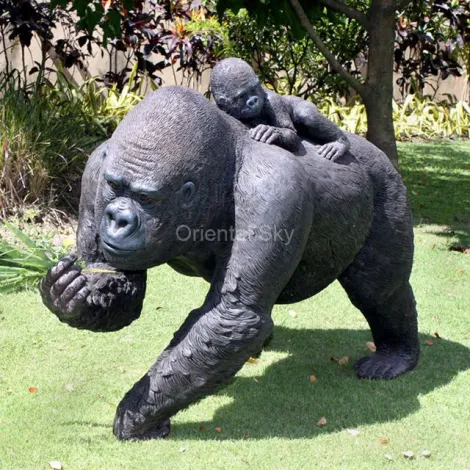 Estátua em tamanho real de bronze Gorila mãe e filho jardim estátua de metal escultura animal