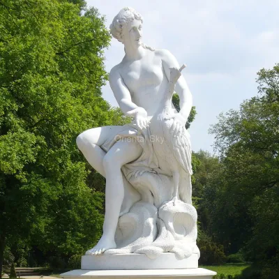 Mujer de mármol blanco y estatua de pavo real Escultura de jardín de piedra de dama