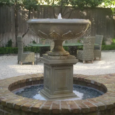 Fonte de pedra de mármore externa com grande bacia para decoração de jardim