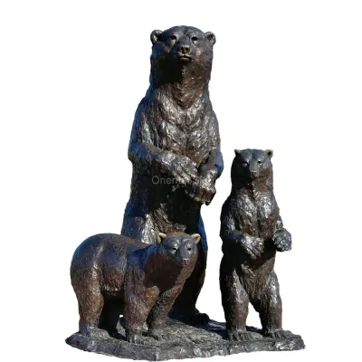 Estátua em tamanho real da família do urso de bronze grande escultura animal
