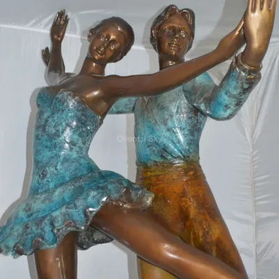 Scultura di coppia di balletto in metallo con statua di ballerino in bronzo di uomo e donna