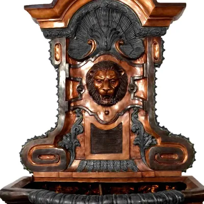 Открытый бронзовый настенный фонтан с садовой металлической скульптурой в виде головы льва
