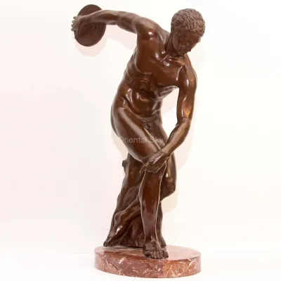 Statue en bronze de lanceur de disque grandeur nature Sculpture d'homme nu