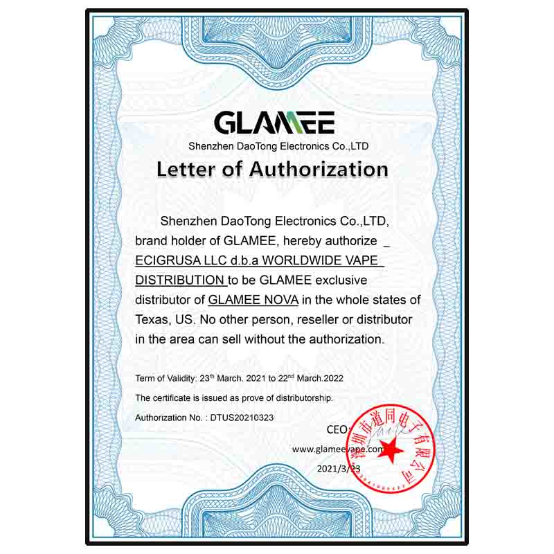 World wide vape company became the exclusive agency of Glamee Nova in the whole states of Texas USA