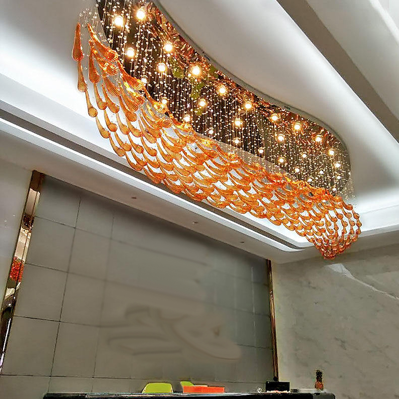 Iluminación personalizada de hotel colgante de vidrio ámbar