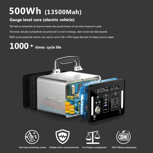 YF500 Portable 220V Power Station 500Wh Solar Power Generator 135200mAh Emergency Power Supply