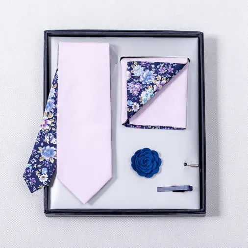 Hot Selling High Quality Two-Sided Plain Wedding Necktie Set Mens Tie Gift Sets