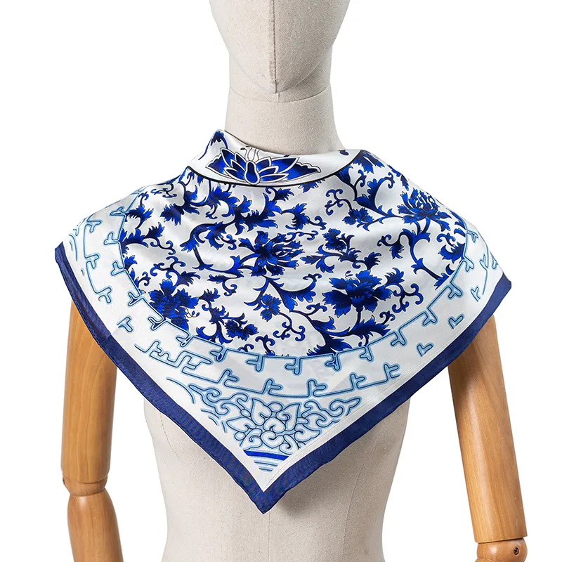 navy silk scarf digital print