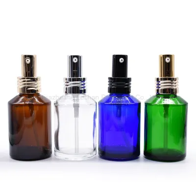 免费样品琥珀绿色蓝色透明玻璃瓶带盖豪华香水瓶