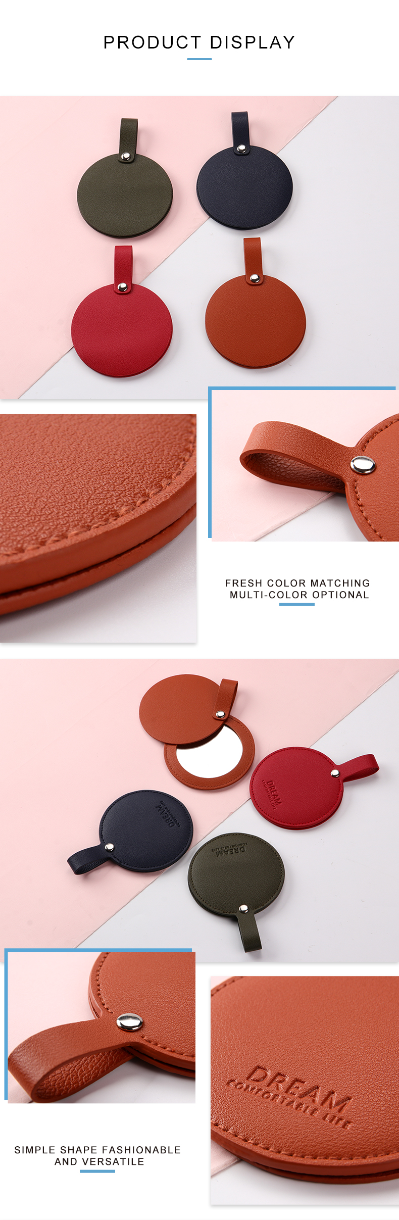 Round slide cover sewing mirror