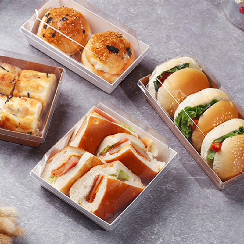 Long Kraft Paper Sandwich Box with Clear Pet Lids