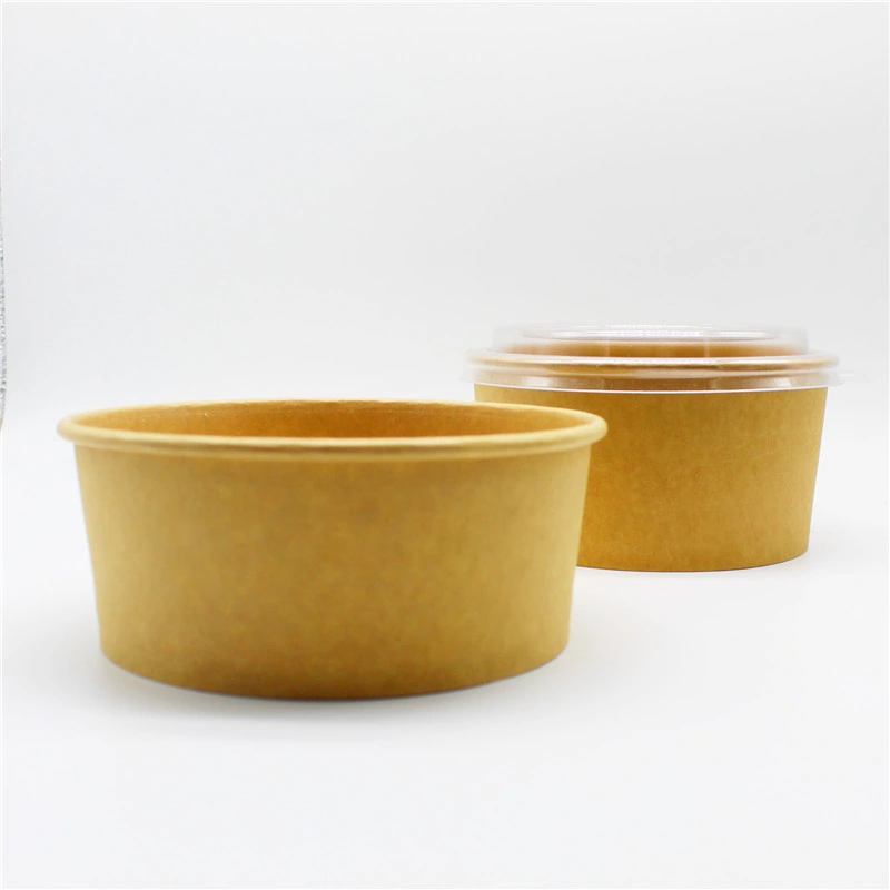 1000ml Disposable Food Grade Kraft Paper Salad Bowls with Clear Lid