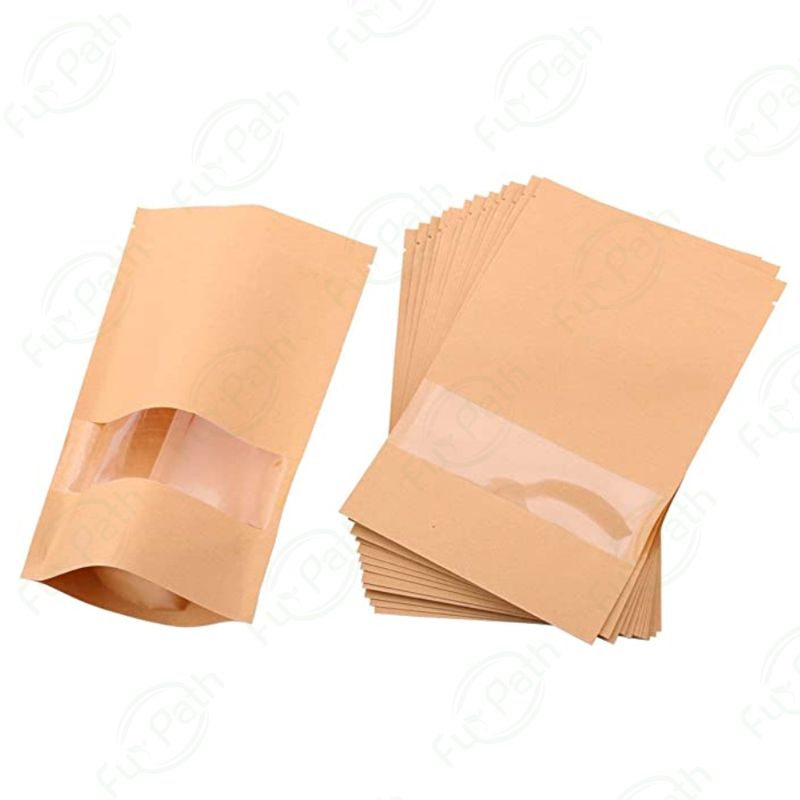 Reusable Kraft paper bags with clear window and ziplock