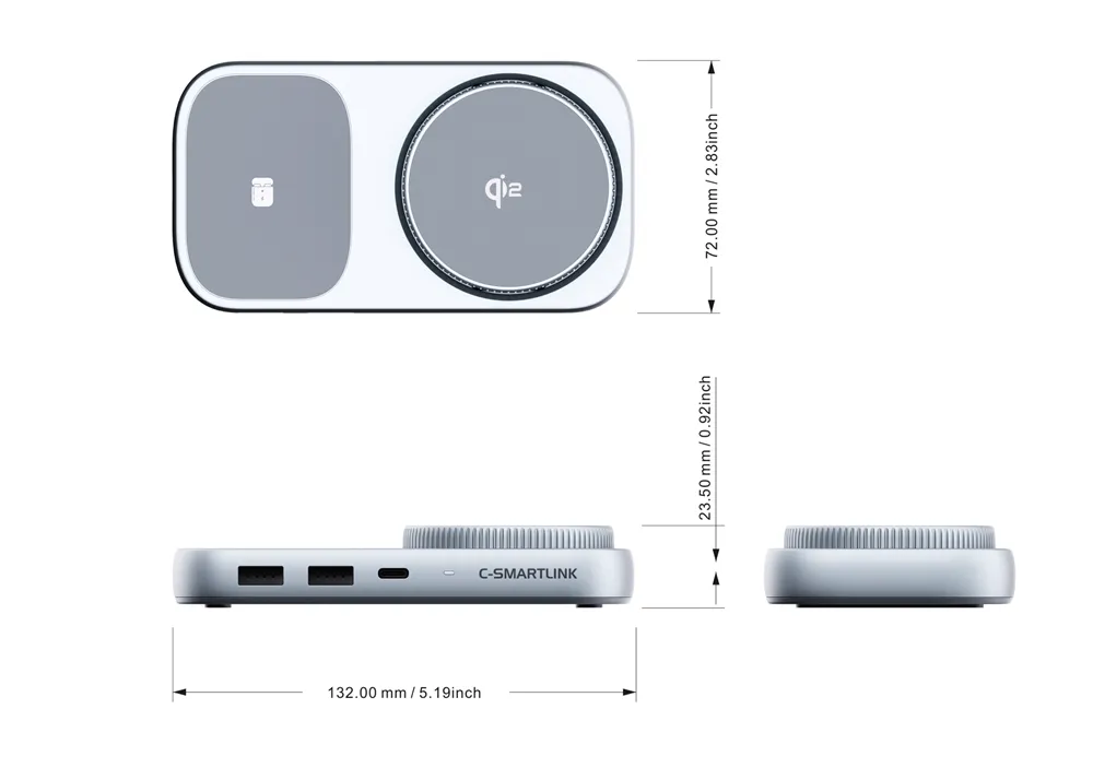 PU0901 3-in-1 iPhone Stand & Hub & Qi2 Wireless Charging