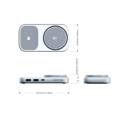 PU0901 3-in-1 iPhone Stand & Hub & Qi2 Wireless Charging