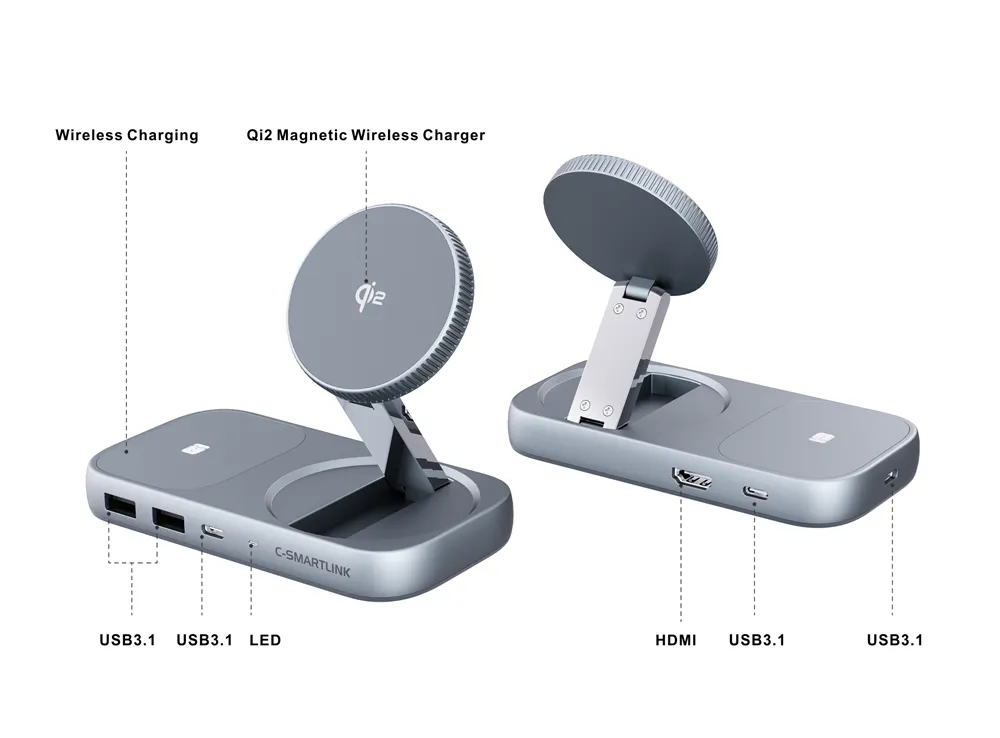 PU0901 3-in-1 iPhone Stand & Hub & Qi2 Wireless Charging