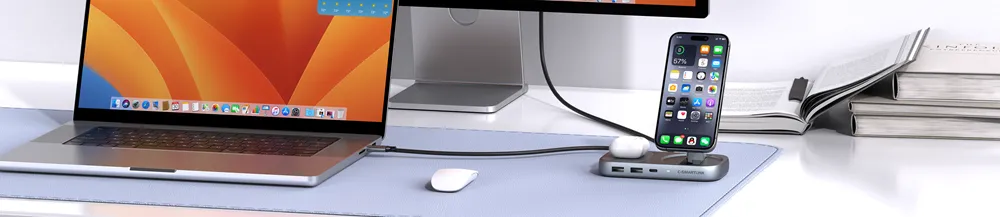 PU0901 3-in-1 iPhone Stand & Hub & Qi2 Wireless Charging