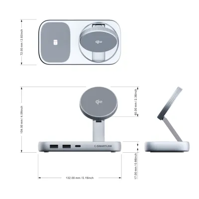 PU0901 3-in-1 iPhone Stand & Hub & Qi2 Wireless Charging