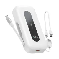 PB0901 10000mAh Power Bank with Retractable Cable+C to Lightning/C Lanyard