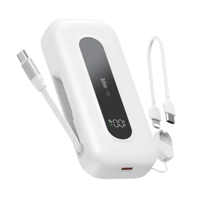 PB0901 10000mAh Power Bank with Retractable Cable+C to Lightning/C Lanyard