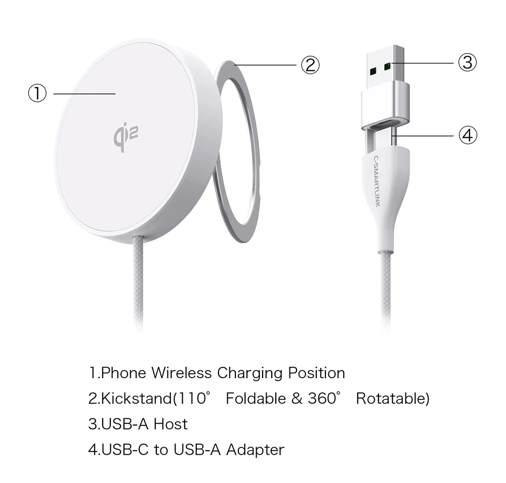 WA0204 Qi2 Wireless Charger with Stand Holder 15W
