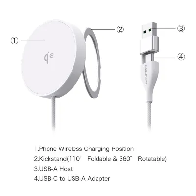 WA0204 Qi2 Wireless Charger with Stand Holder 15W
