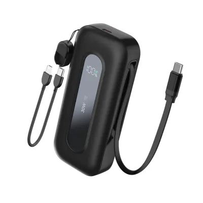 PB0901 10000mAh Power Bank with Retractable Cable+C to Lightning/C Lanyard