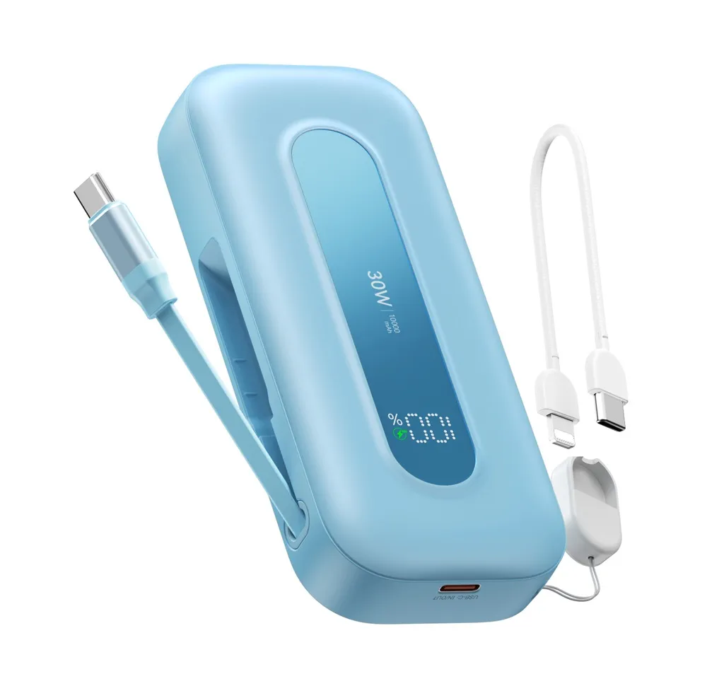 PB0901 10000mAh Power Bank with Retractable Cable+C to Lightning/C Lanyard