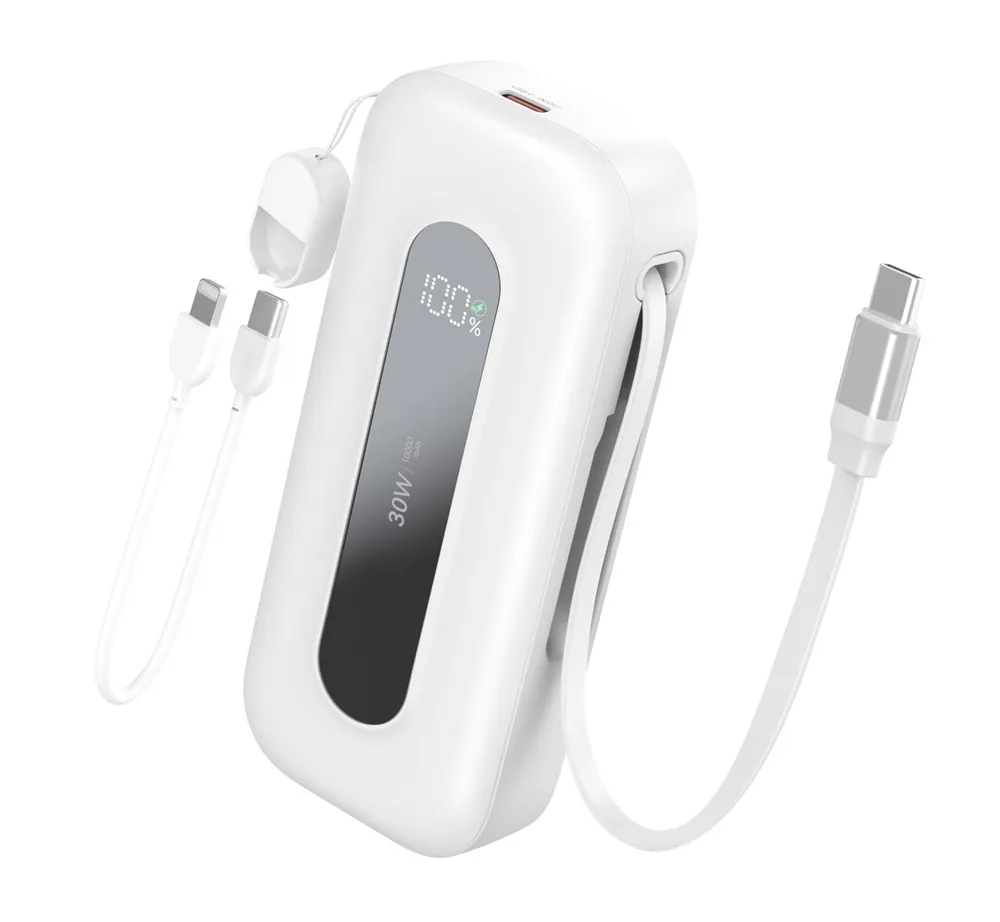 PB0901 10000mAh Power Bank with Retractable Cable+C to Lightning/C Lanyard