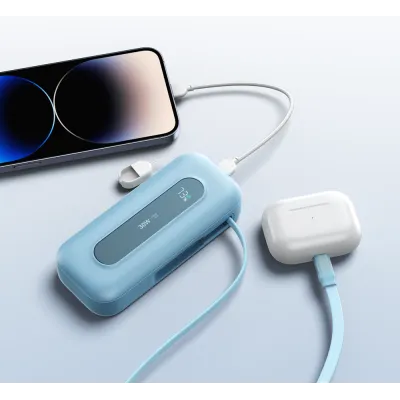PB0901 10000mAh Power Bank with Retractable Cable+C to Lightning/C Lanyard